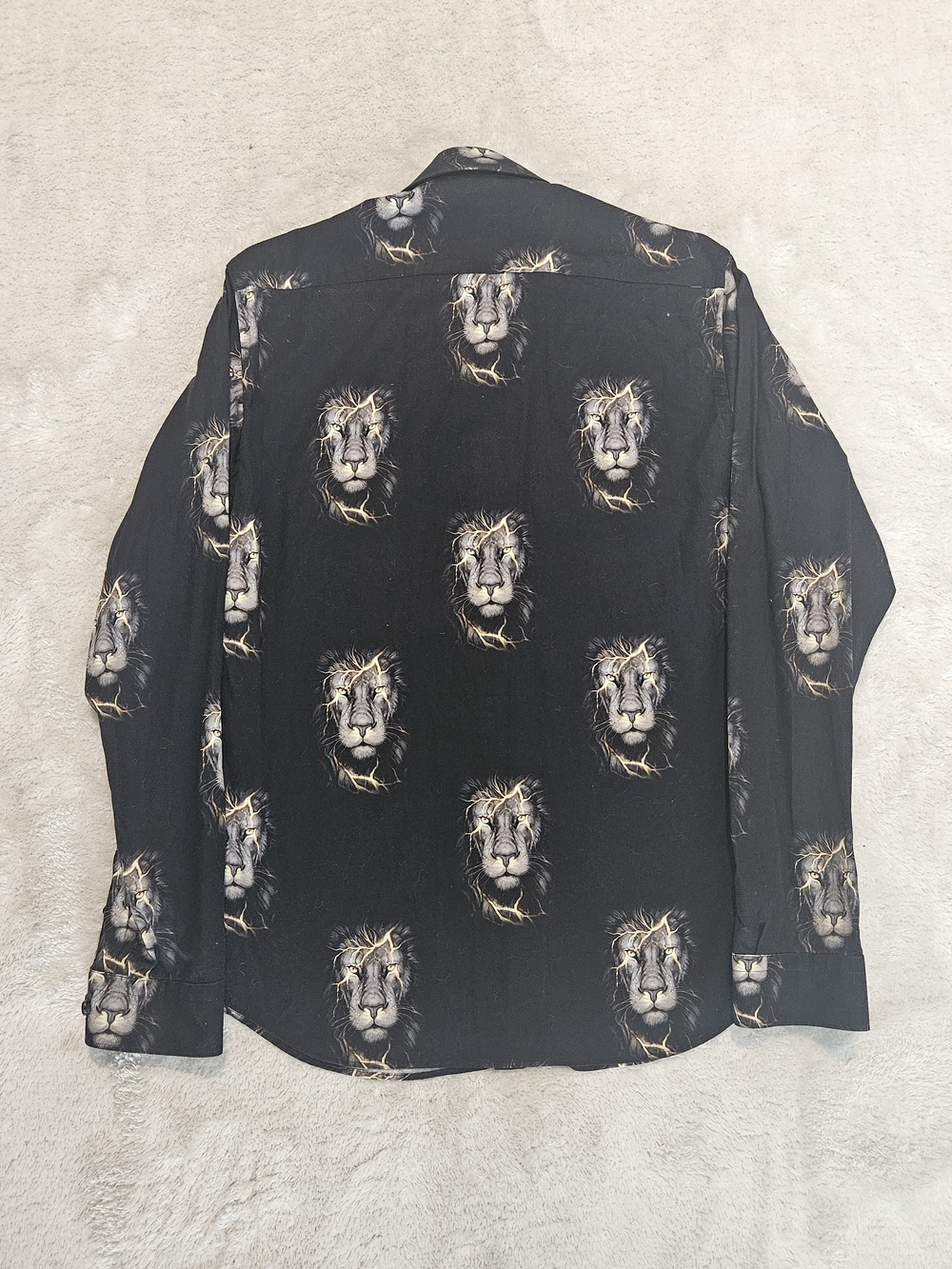 NEW Jared Lang Black Men's Long-Sleeve Lion Animal Print Button-Up Shirt Luxury - Picture 9 of 9